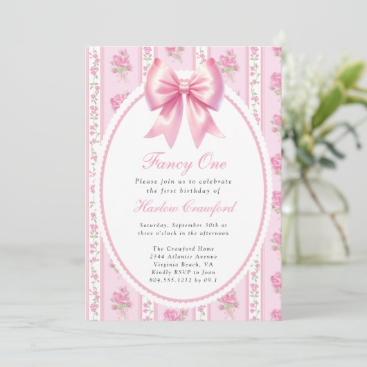 ワンファンシーピンクコケットボウバースデーパーティー 招待状 (スタンド正面)