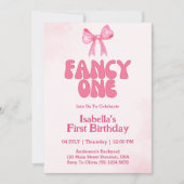 ワンファンシーピンクボウコケットガール1st誕生日 招待状 (正面)