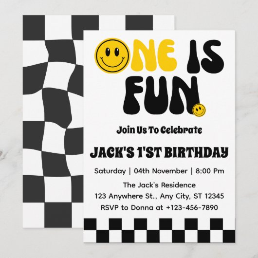 ワンファン ボーイ ファースト バースデー 招待状 (正面/裏面)