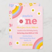 ワンファースト誕生日スマイルデイジーキュートパステルガールズ 招待状 (正面/裏面)