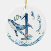 ワンファースト誕生日パーソナライズされたチャイルドホエールセラミ セラミックオーナメント (正面)