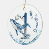ワンファースト誕生日パーソナライズされたチャイルドホエールセラミ セラミックオーナメント (左)