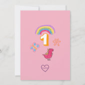 ワンフェス、オーバーオールとイラストの1歳の誕生日 招待状 (裏面)