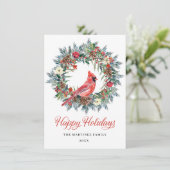 ワンフォトパインホリークリスマスリース赤(鳥)ショウジョウコウカンチョウ シーズンカード (スタンド正面)