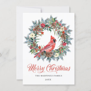 ワンフォトパインホリークリスマスリース赤(鳥)ショウジョウコウカンチョウ シーズンカード