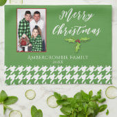 ワンフォトホリデーグリーンと白千鳥格子の キッチンタオル (折り畳み)