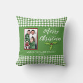 ワンフォトホリデーグリーンと白千鳥格子の クッション (正面)
