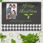 ワンフォトホリデーブラックアンドホワイト千鳥格子の キッチンタオル (折り畳み)