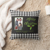 ワンフォトホリデーブラックアンドホワイト千鳥格子の クッション (ブランケット)