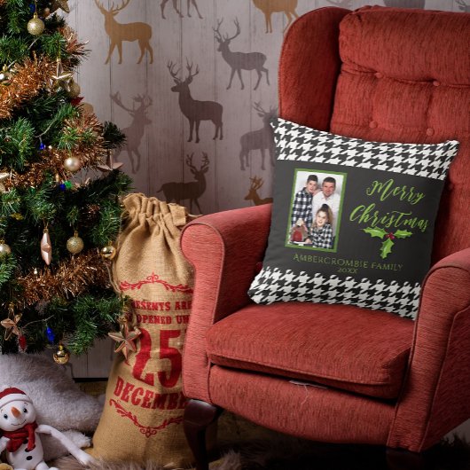 ワンフォトホリデーブラックアンドホワイト千鳥格子の クッション