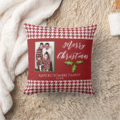 ワンフォトホリデー赤と白千鳥格子の クッション (ブランケット)