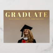 ワンフォトミニマモダンリスト卒業パーティー金ゴールド 箔招待状 (正面)