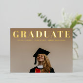 ワンフォトミニマモダンリスト卒業パーティー金ゴールド 箔招待状 (立ち正面)