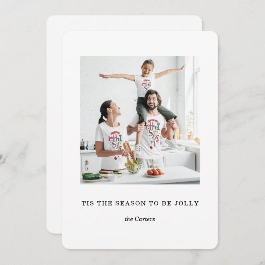 ワンフォトミニマルクリスマスシーズンファミリーグリーティング シーズンカード (正面/裏面)