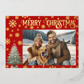 ワンフォトメリークリスマスファミリー金ゴールド 箔シーズンカード