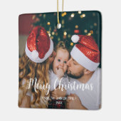 ワンフォトメリークリスマス書道文字白 セラミックオーナメント (左)