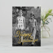 ワンフォトレタリングオーバーレイハッピーホリデーズ金ゴールド 箔シーズンカード (立ち正面)