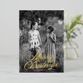 ワンフォトレタリングオーバーレイメリークリスマス金ゴールド 箔シーズンカード (立ち正面)