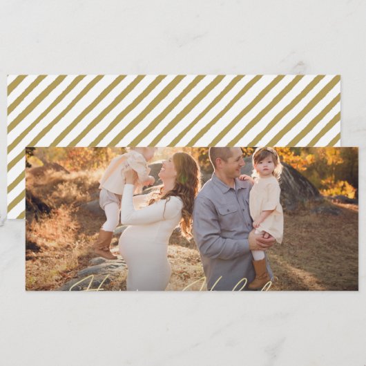 ワンフォト素朴金ゴールドスクリプトハッピーホリデーカード シーズンカード (正面/裏面)