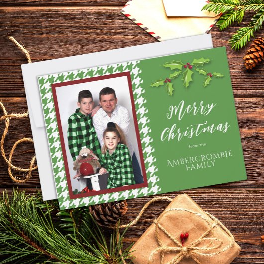 ワンフォト グリーンアンドホワイト ハウンドトゥース シーズンカード