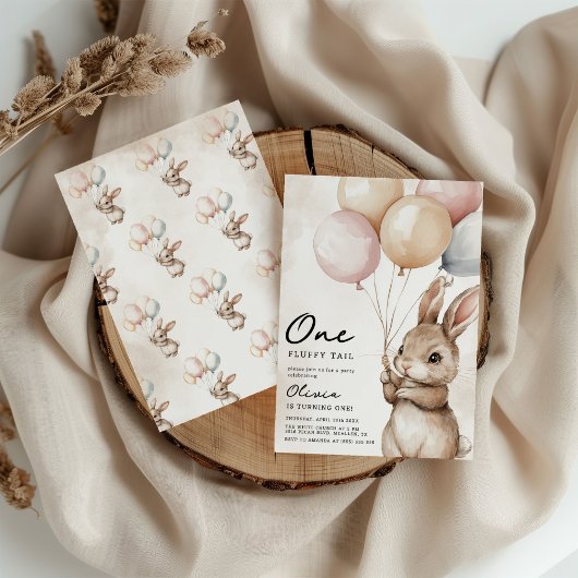 ワンフワフワのテールバニー1歳の誕生日 招待状