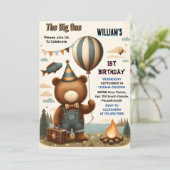 ワンブラウンおもしろいフィッシュボーイかわいいベビーベア1歳の誕生日 招待状 (スタンド正面)