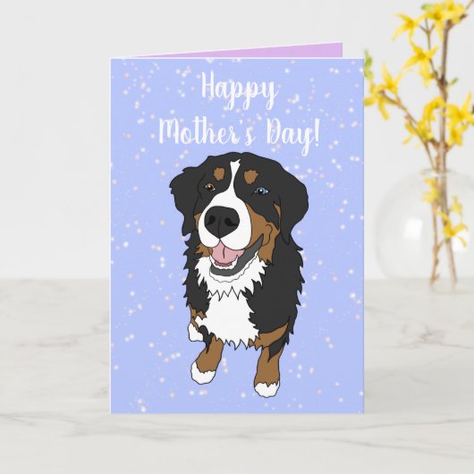 ワンブルーアイドベルネーゼ山犬の母の日 カード (黄色い花)