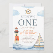 ワンブルー航海のの1歳の誕生日にセーリング 招待状 (正面)