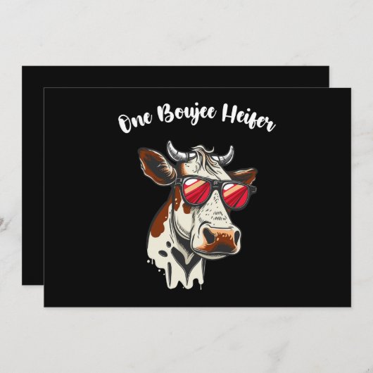 ワンブージェハイファーおもしろいカウヴィンテージレトロ 招待状 (正面/裏面)