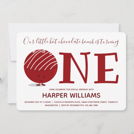 ワンホットチョコレートボムファースト誕生日 招待状 (正面)