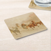 ワンホースオープンそりのレースクリスマス スクエアペーパーコースター (アングル)