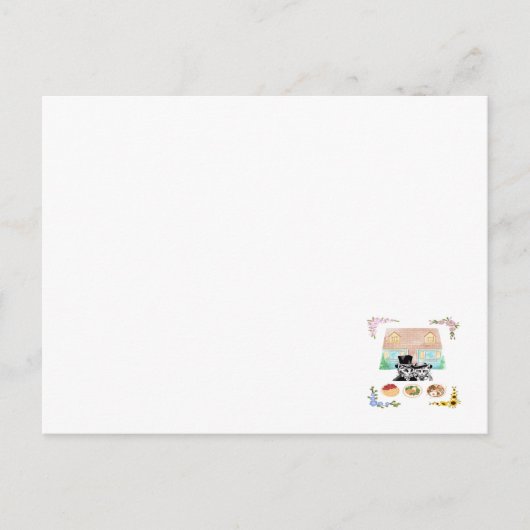 ワンホーム、ツーキャッツ、スリーメール、フォーシーズンズ ポストカード (正面)