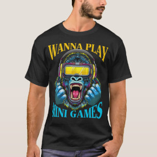 ワンミニゲ遊ームゴリラモンケラベルVRゲーマー Tシャツ