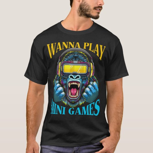 ワンミニゲ遊ームゴリラモンケラベルVRゲーマー Tシャツ (正面)