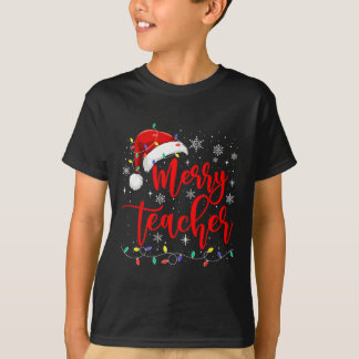 ワンメリー先生ライトレッドサンタハットクリスマスファミリー Tシャツ