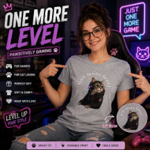 ワンモアレベル ネコゲーマーTシャツ | かわいいゲーミングキャット