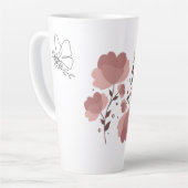 ワンラインアート蝶と美しいピンクの花 カフェラテマグ (左アングル)