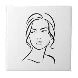 ワンラインウーマン顔スケッチ4 タイル