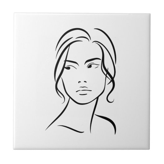 ワンラインウーマン顔スケッチ4 タイル (正面)