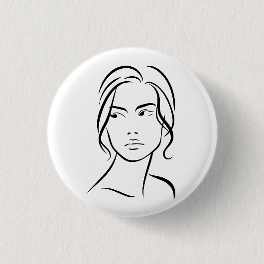 ワンラインウーマン顔スケッチ4 缶バッジ (正面)