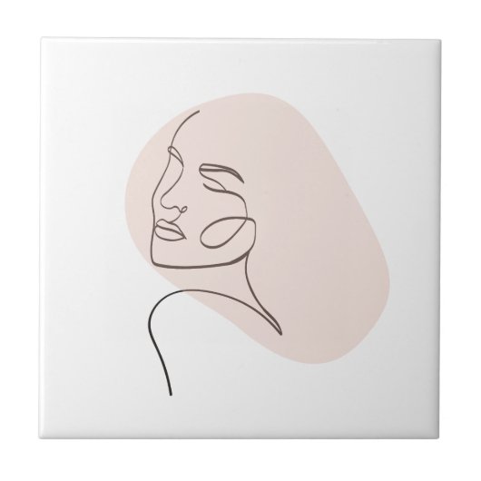 ワンラインウーマン顔スケッチ タイル (正面)