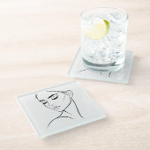 ワンラインウーマン顔スケッチNo3 ガラスコースター (アングル)