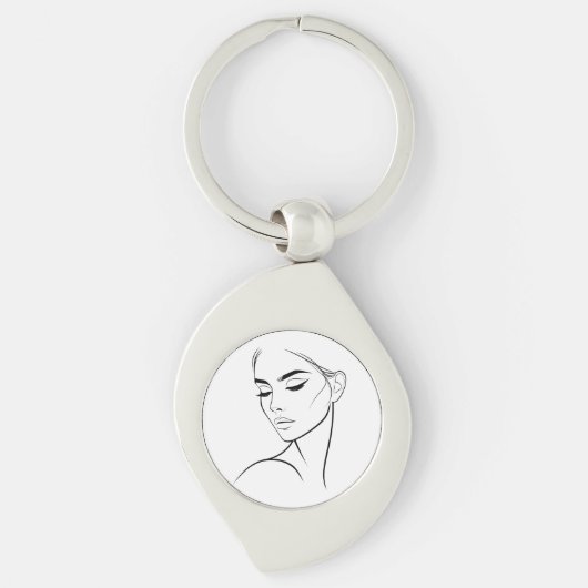 ワンラインウーマン顔スケッチNo3 キーホルダー (正面)