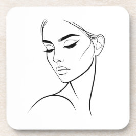 ワンラインウーマン顔スケッチNo3 コースター