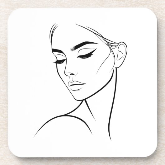 ワンラインウーマン顔スケッチNo3 コースター (正面)