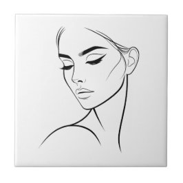ワンラインウーマン顔スケッチNo3 タイル