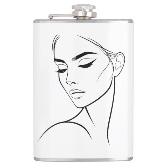 ワンラインウーマン顔スケッチNo3 フラスク (正面)