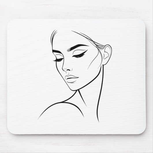 ワンラインウーマン顔スケッチNo3 マウスパッド (正面)