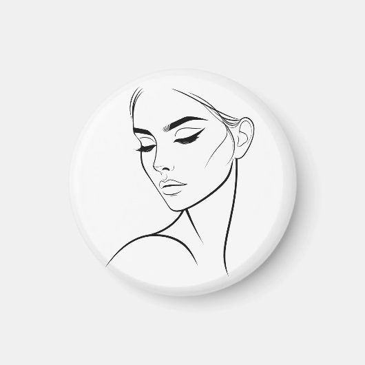 ワンラインウーマン顔スケッチNo3 マグネット (正面)