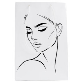 ワンラインウーマン顔スケッチNo3 ミディアムペーパーバッグ